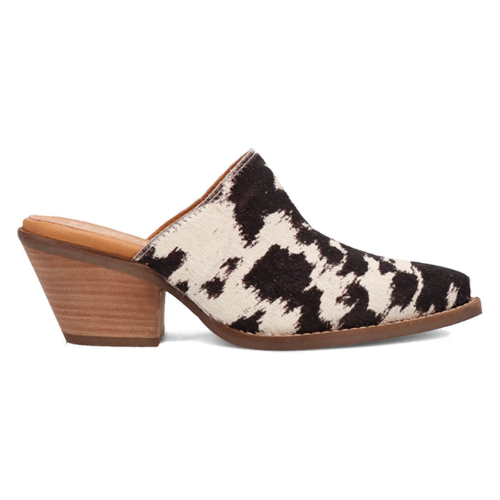 Dingo Womens Calico Cow Print Hair-on-Hide 2in Heel Mules Shoes