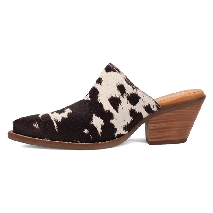 Dingo Womens Calico Cow Print Hair-on-Hide 2in Heel Mules Shoes