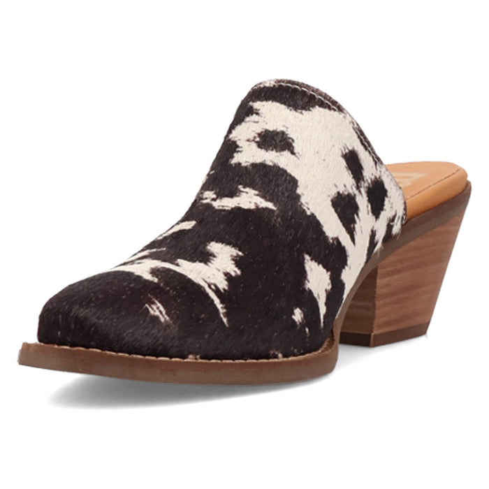 Dingo Womens Calico Cow Print Hair-on-Hide 2in Heel Mules Shoes