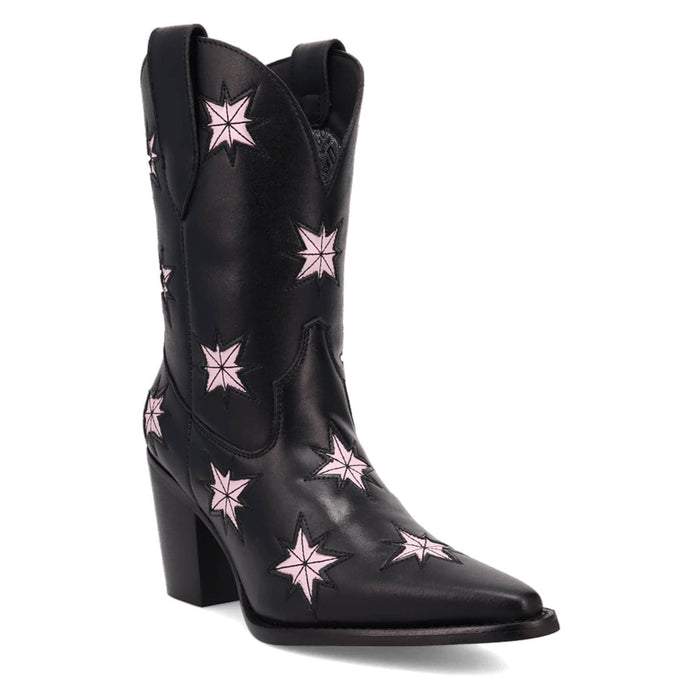 Dingo Womens Starburst Black Leather 9in Cowboy Boots