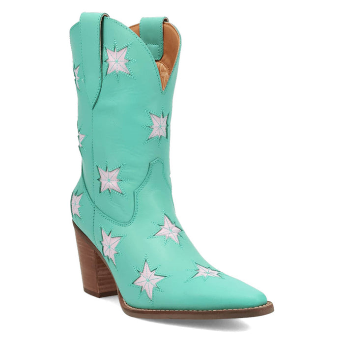 Dingo Womens Starburst Green Leather 9in Cowboy Boots