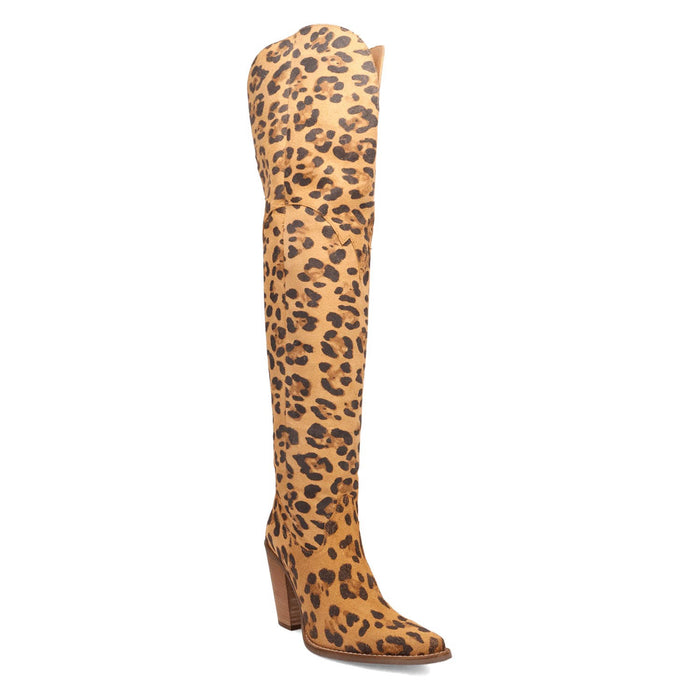 Dingo Womens Diva Leopard Leather 22in Fashion Boots