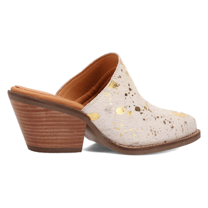 Dingo Womens Cash Cow Gold Hair-on-Hide 2.5in Heel Mules Shoes