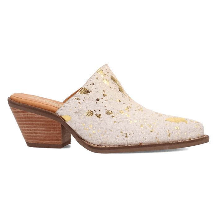 Dingo Womens Cash Cow Gold Hair-on-Hide 2.5in Heel Mules Shoes
