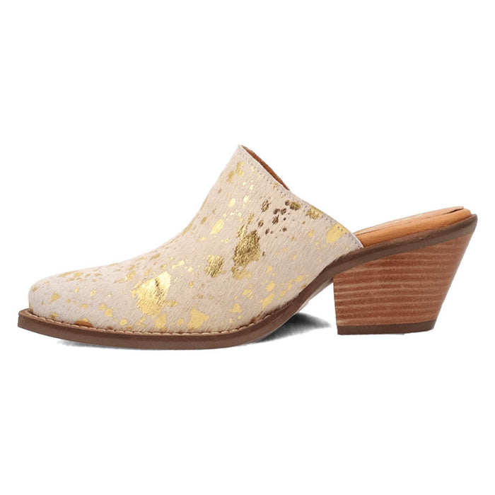 Dingo Womens Cash Cow Gold Hair-on-Hide 2.5in Heel Mules Shoes
