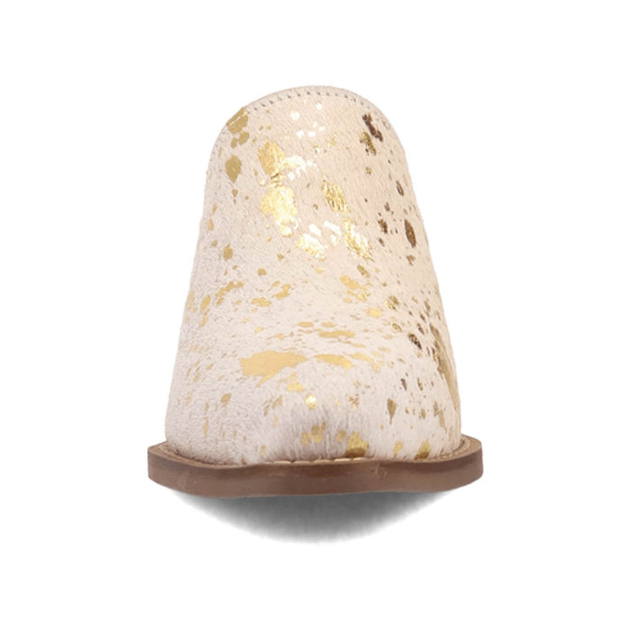 Dingo Womens Cash Cow Gold Hair-on-Hide 2.5in Heel Mules Shoes