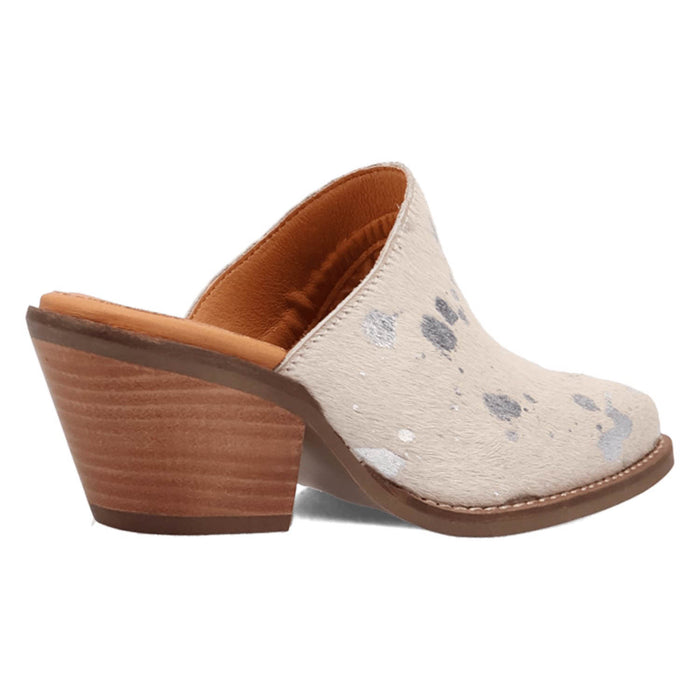 Dingo Womens Cash Cow Silver Hair-on-Hide 2.5in Heel Mules Shoes