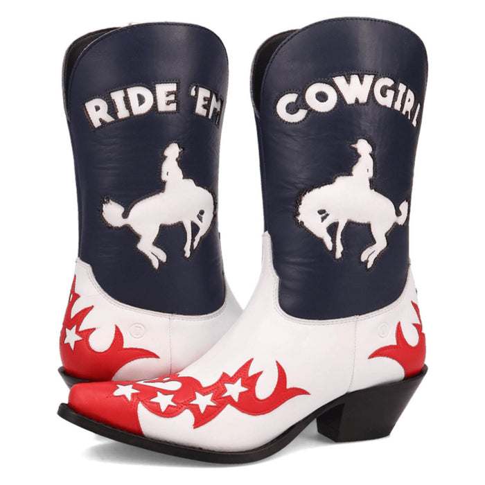 Dingo Womens Ride Em Cowgirl Multi-Color Leather 11in Cowboy Boots