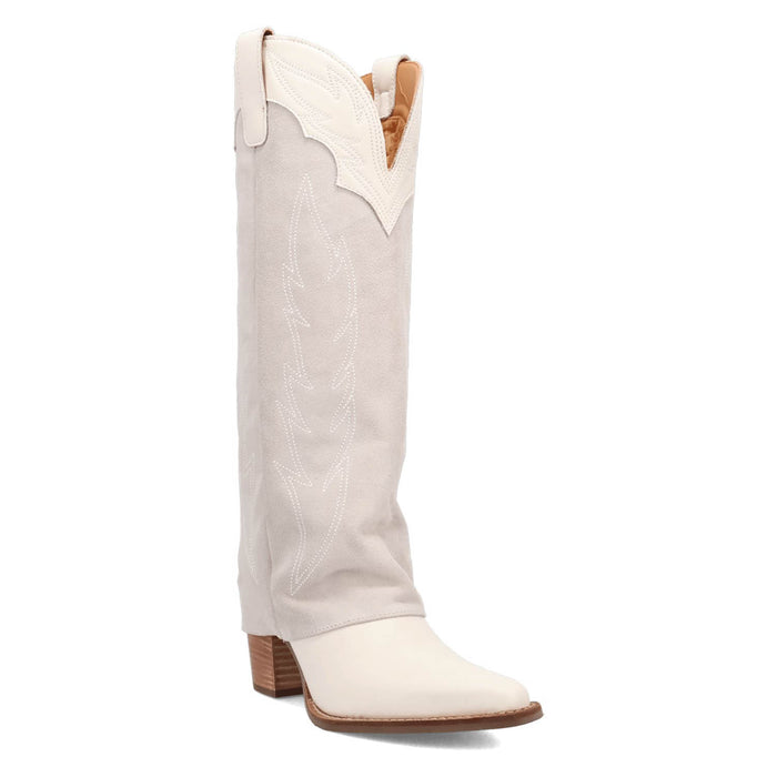 Dingo Womens Wild Horses White Leather 16in Cowboy Boots