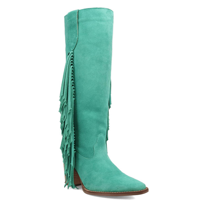 Dingo Womens Twister Green Suede 16in Fringe Cowboy Boots