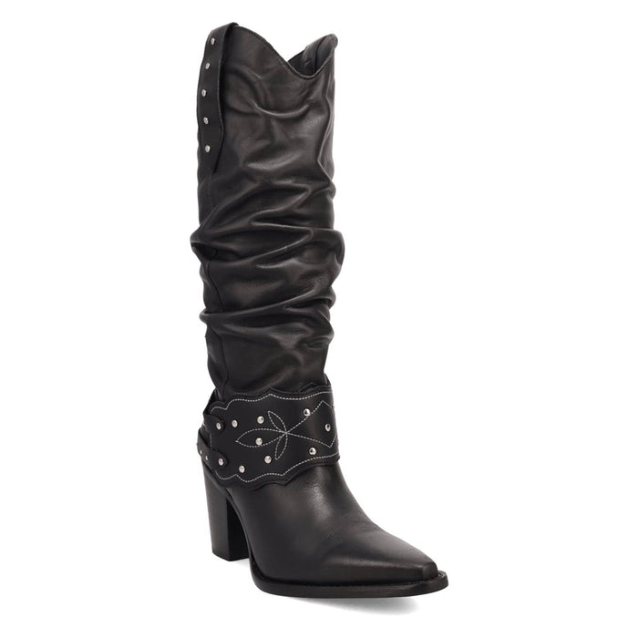 Dingo Womens Grit N Grace Black Leather 16in Stud Fashion Boots