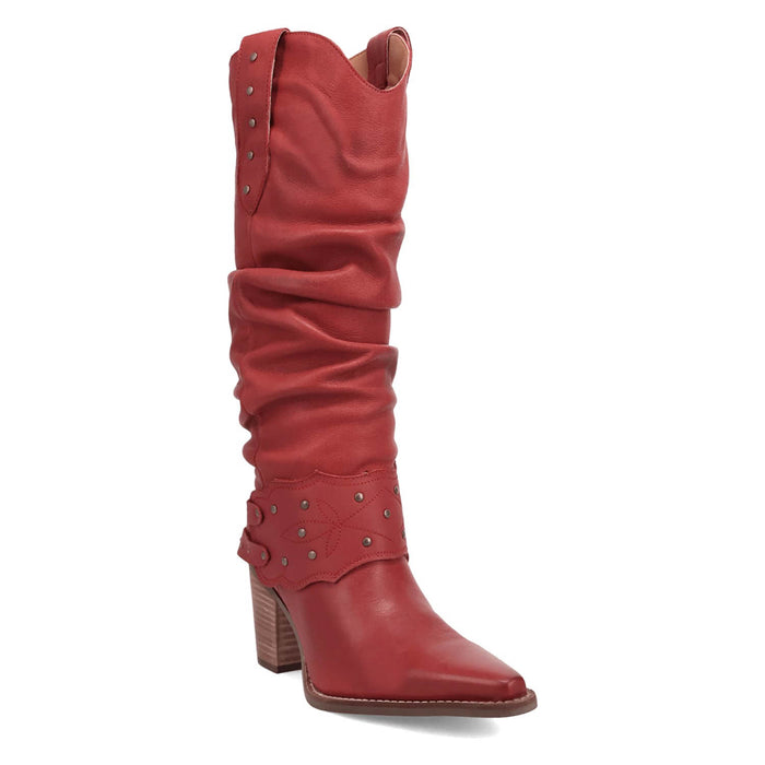 Dingo Womens Grit N Grace Red Leather 16in Stud Fashion Boots