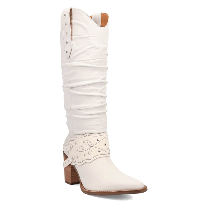 Dingo Womens Grit N Grace White Leather 16in Stud Fashion Boots