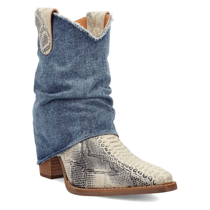 Dingo Womens Denim Dream Bootie Blue Leather 7in Ankle Boots