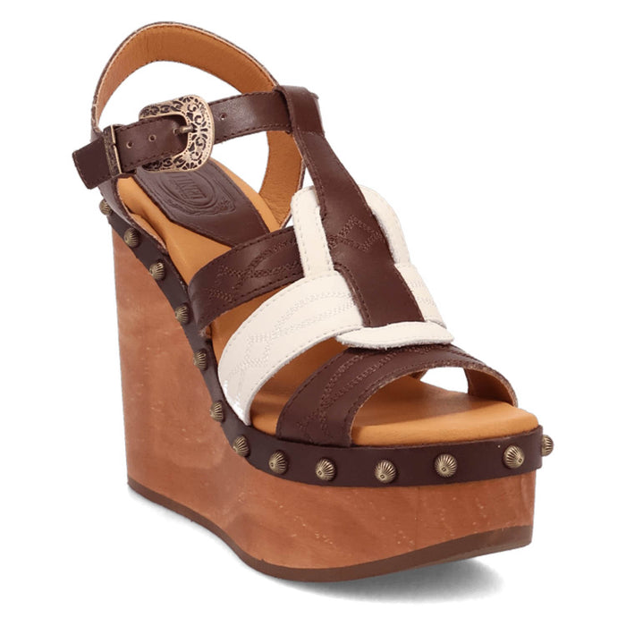 Dingo Womens Cosmo Wooden Brown Leather Stud Sandals Shoes