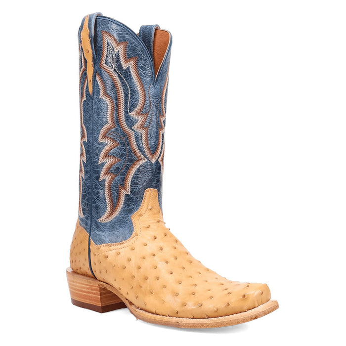 Dan Post Mens Brady Tan/Blue Full Quill Ostrich Cowboy Boots
