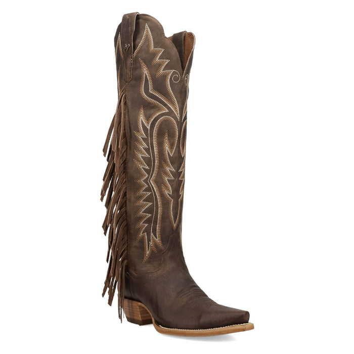 Dan Post Womens Prairie Dancer Brown Leather 18in Fringe Cowboy Boots
