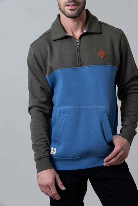 Kimes Ranch Mens Diamond Head Army/Blue Cotton Blend 1/4 Zip Sweater