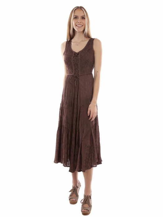 Scully Womens Honey Creek Full Length Chocolate 100% Rayon S/L Dress
