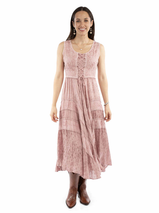 Scully Womens Honey Creek Full Length Dusty Pink 100% Rayon S/L Dress
