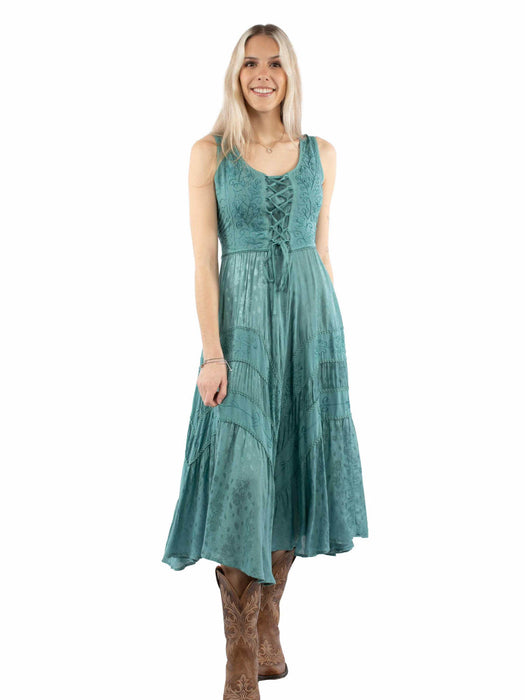 Scully Womens Honey Creek Full Length Teal 100% Rayon S/L Dress