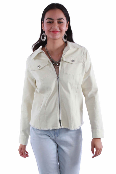 Scully Womens Stretch Denim Zip Cream Cotton Blend Cotton Jacket