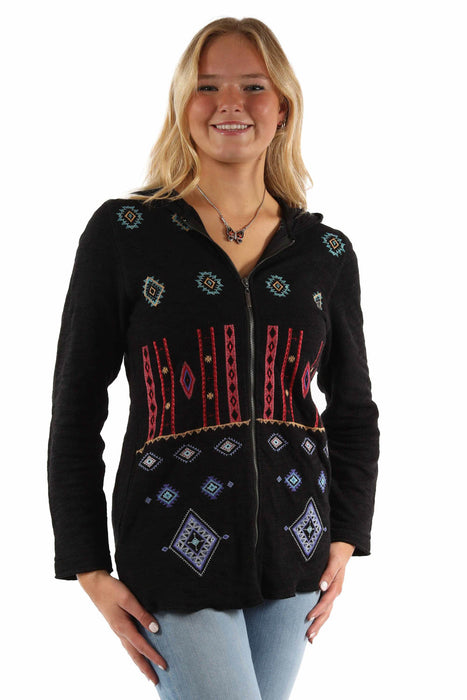 Scully Womens Southwest Embroidered Black 100% Cotton Hoodie