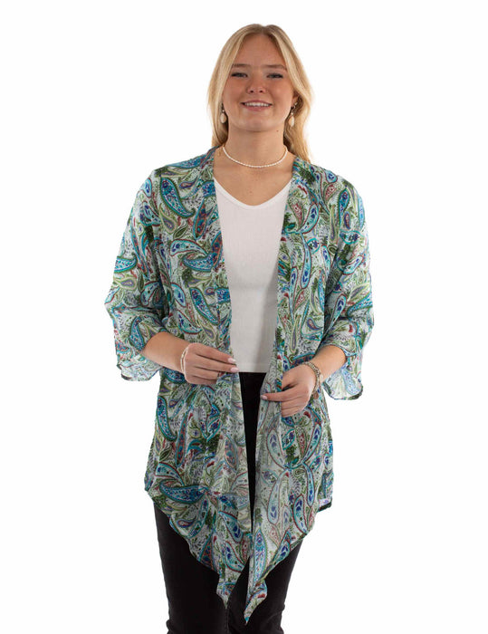 Scully Womens Paisley Floral Green Viscose Kimono