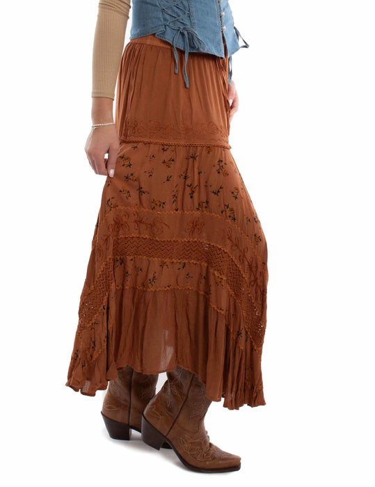Scully Womens Adorned Multi Panels Rust 100% Rayon Skirt