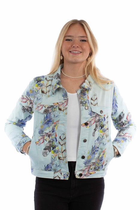 Scully Womens Feather Color Pops Pastel Blue Cotton Blend Cotton Jacket