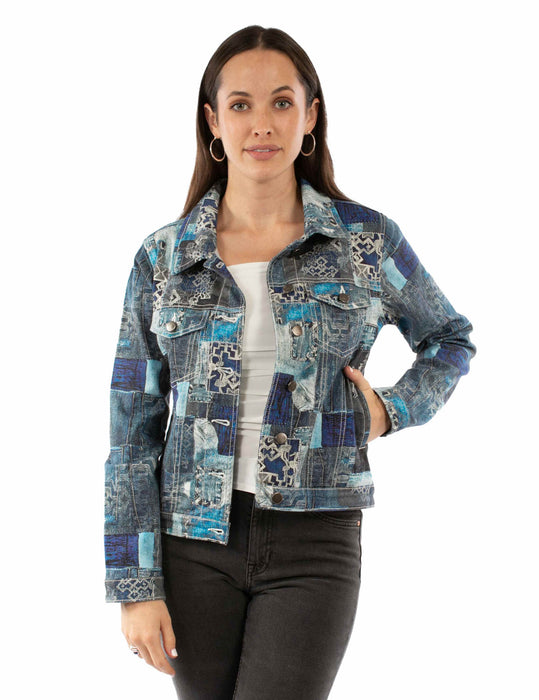 Scully Womens Patchwork Print Dark Blue Cotton Blend Cotton Jacket