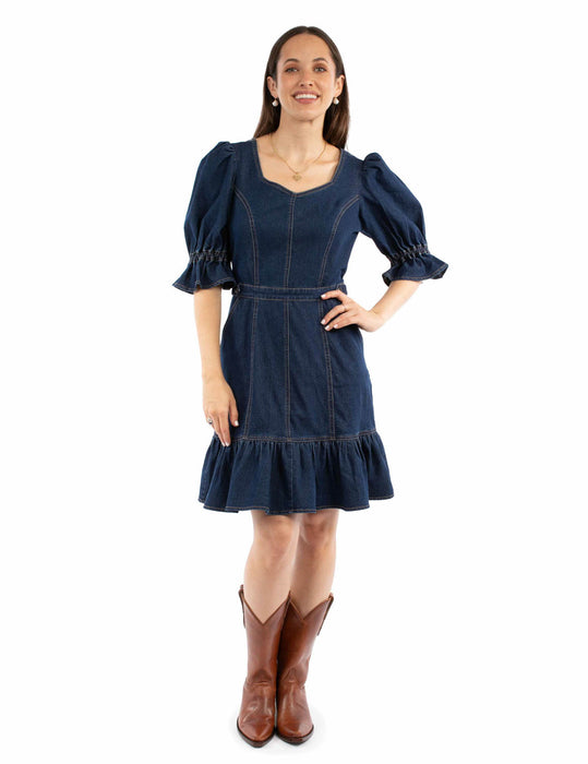 Scully Womens Puff Sleeve Zip Back Denim Cotton Blend S/S Dress