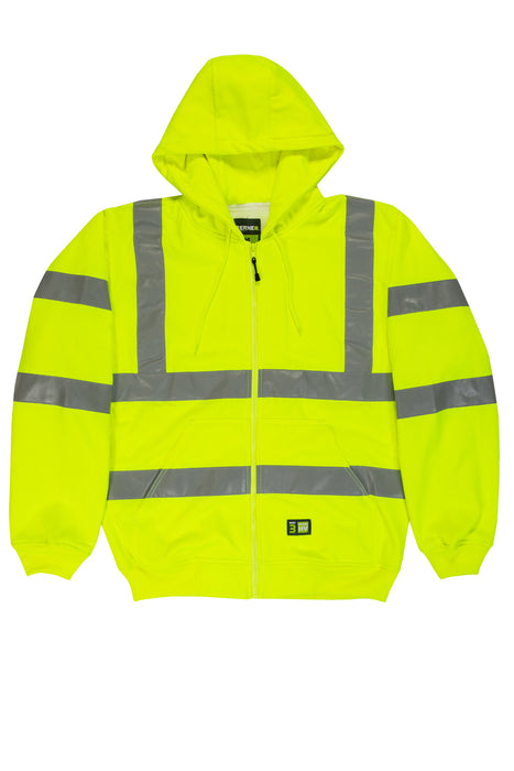 Berne Mens Yellow Fleece Hi-Visibility Hooded Sweatshirt