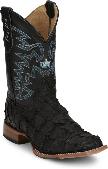 Justin Mens Ocean Front 11in Inky Black Pirarucu George Strait Cowboy Boots