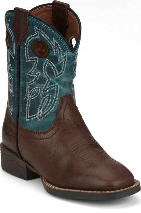 Justin Kids Unisex Bowline Junior Walnut/Blue Leather Cowboy Boots