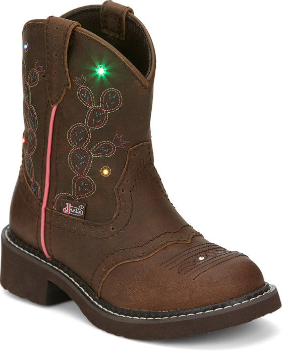 Justin Gypsy Round Brown Glitzi Kids Leather Cowboy Boots