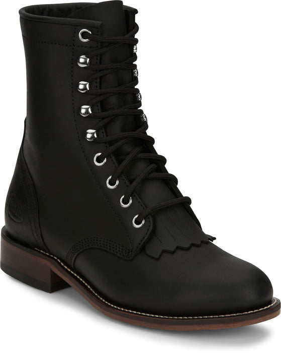 Justin Mens McKean 7in Lace-Up Roper Black Leather Work Boots