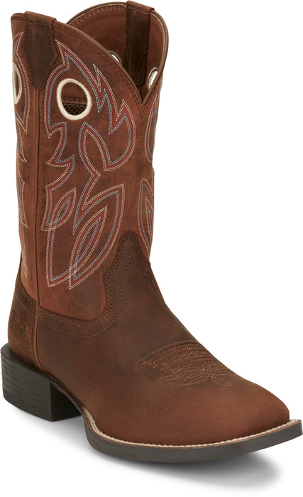 Justin Mens Bowline 11in Western Pecan Water Buffalo Cowboy Boots