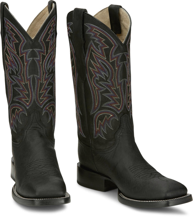 Justin Mens Three Bars AQHA Black Smooth Ostrich Cowboy Boots