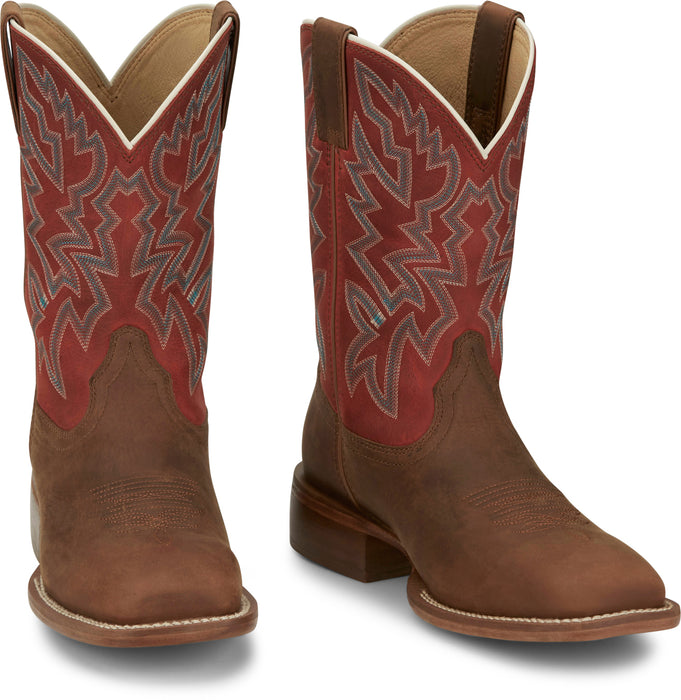 Justin Mens Jackpot 11in Western Pecan Leather Frontier Cowboy Boots