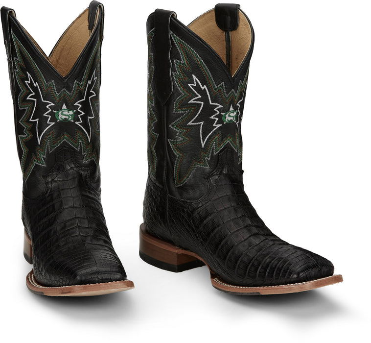 Justin Mens Haggard 11in Black Caiman George Strait Cowboy Boots