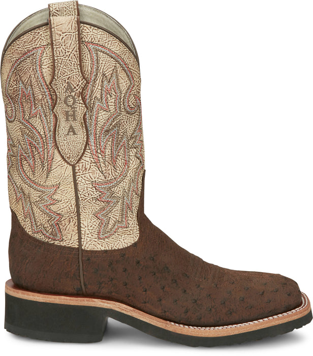 Justin Mens Peppy San Badger AQHA Kango Tobac Smooth Ostrich Cowboy Boots