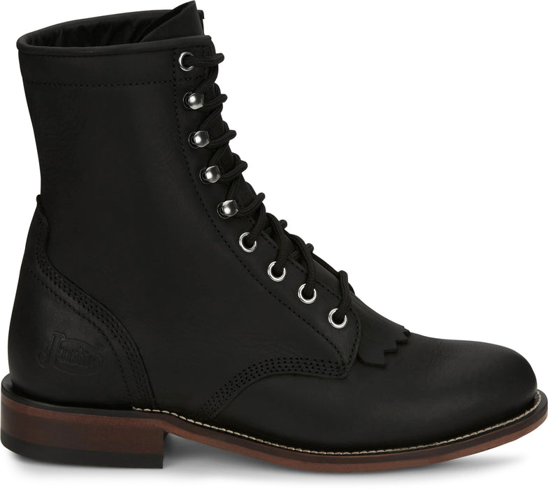 Justin Mens McKean 7in Lace-Up Roper Black Leather Work Boots