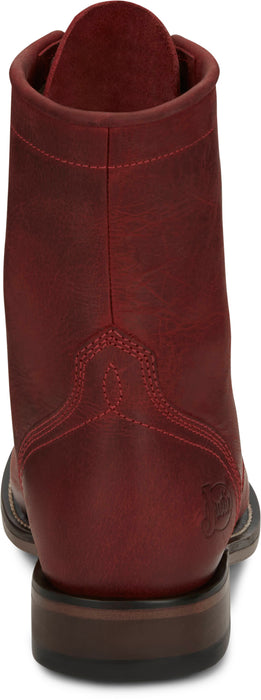 Justin Mens McKean 7in Lace-Up Roper Red Leather Work Boots