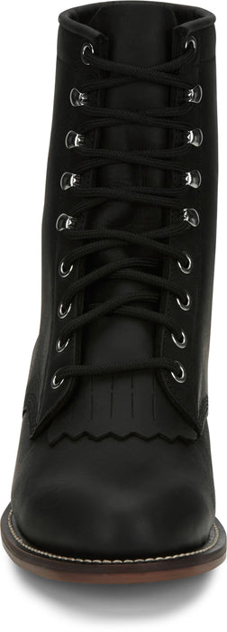 Justin Mens McKean 7in Lace-Up Roper Black Leather Work Boots