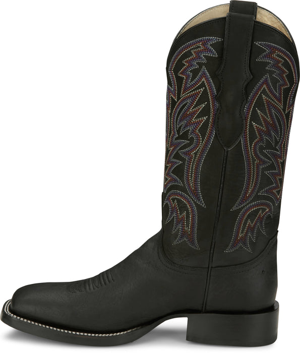 Justin Mens Three Bars AQHA Black Smooth Ostrich Cowboy Boots