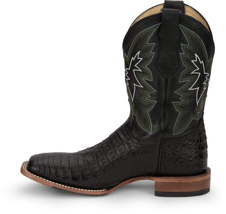 Justin Mens Haggard 11in Black Caiman George Strait Cowboy Boots