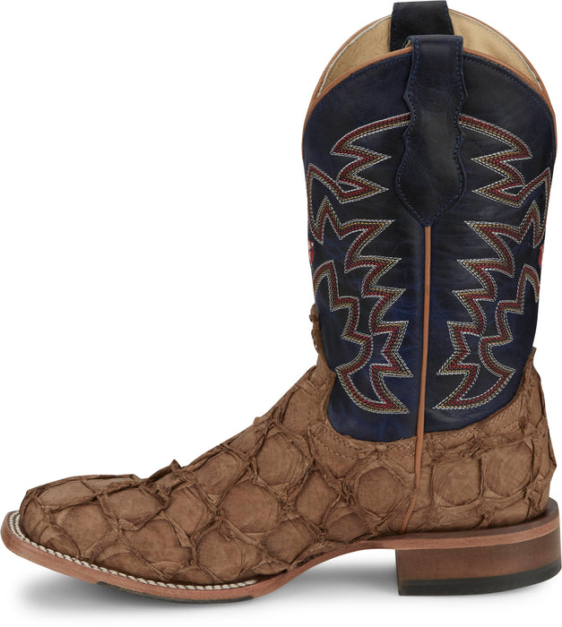 Justin Mens Ocean Front 11in Tan Pirarucu George Strait Cowboy Boots