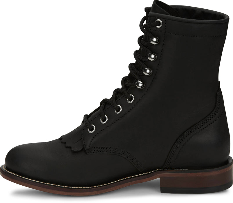 Justin Mens McKean 7in Lace-Up Roper Black Leather Work Boots