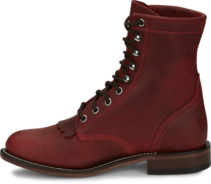 Justin Mens McKean 7in Lace-Up Roper Red Leather Work Boots